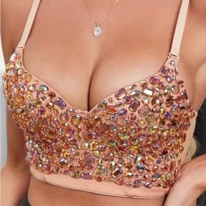 Rose Gold Rhinestone Corset Crop Top